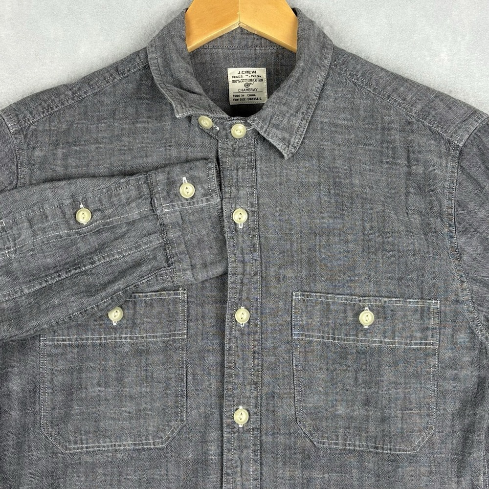 J.Crew Chambray Work Shirt Men’s Small Gray Chin Strap Long Sleeve Utility